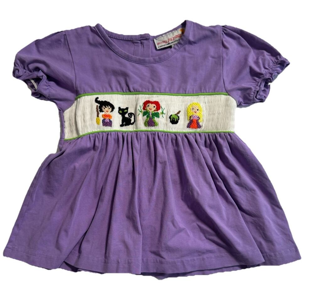 Smocking Dog Boutique 3T Hocus Pocus Smocked Purple Dress Halloween